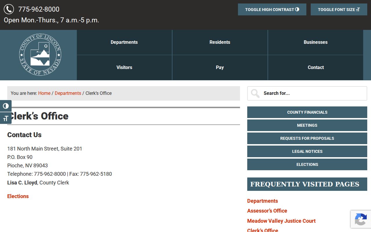 Lincoln County warrant search source showing the county clerk office address