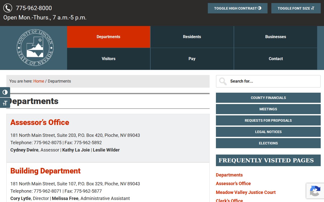 Lincoln County warrant search source showing county clerk and court departments