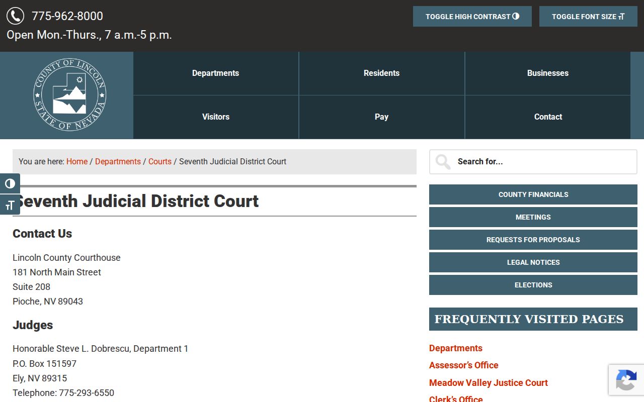 Lincoln County warrant search source showing the district courthouse and court contact location