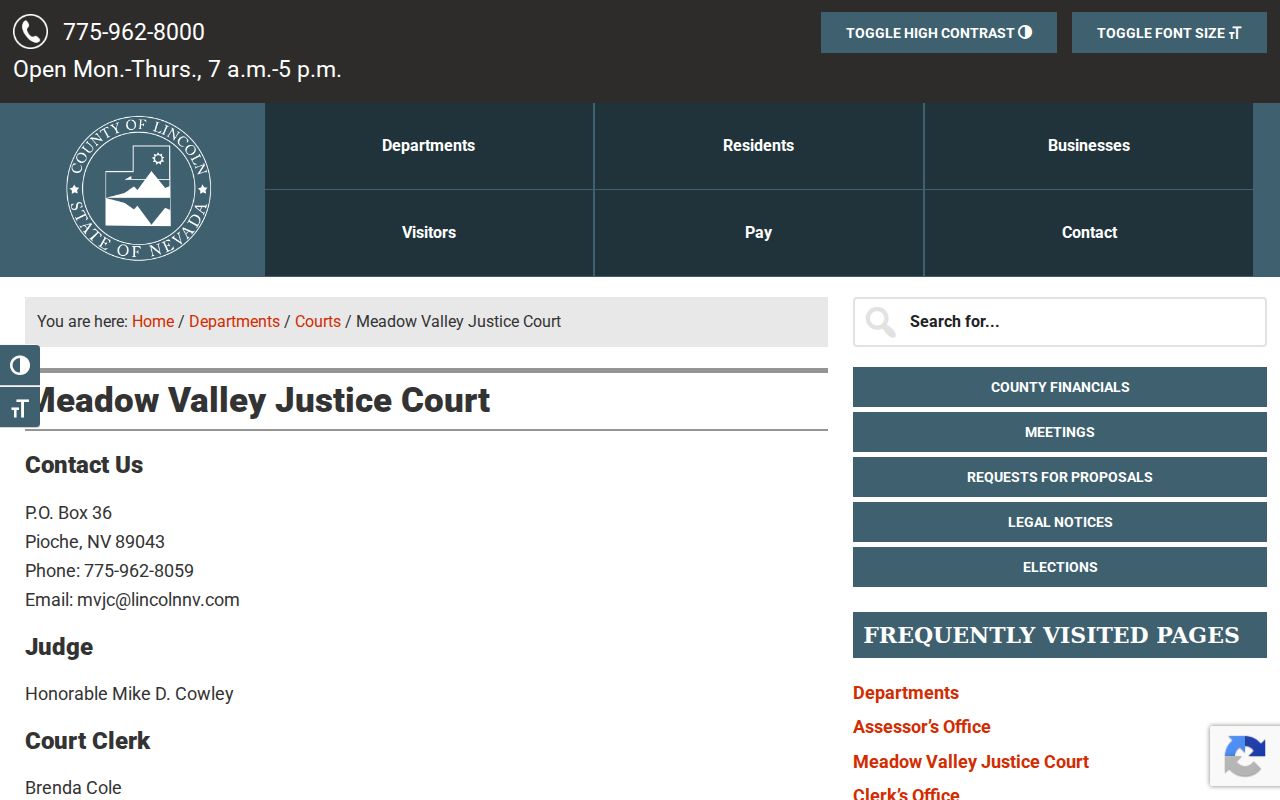 Lincoln County active warrants research showing the Meadow Valley Tuesday court source