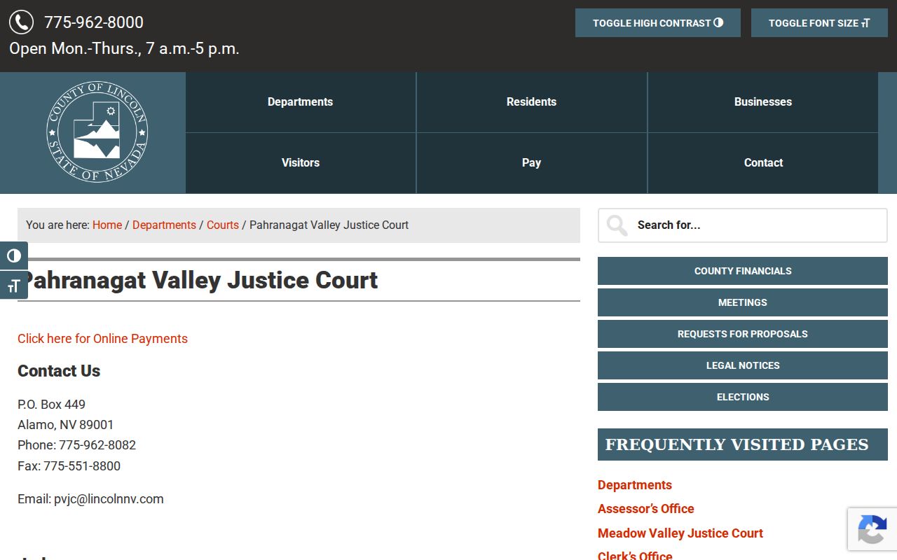 Lincoln County active warrants source showing the Pahranagat Valley Wednesday court route
